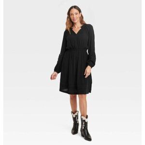 Knox Rose Women's Long Sleeve Lace Dress Black Size Medium